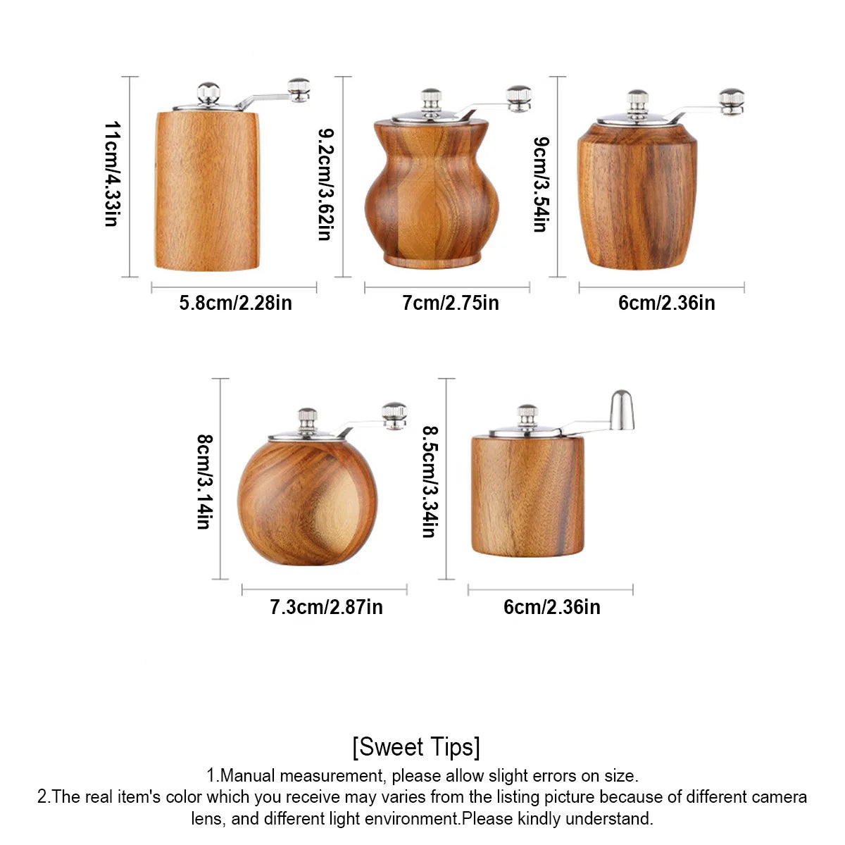 Salt and Pepper Mills, Solid Wood Pepper Grinders With Adjustable Coarseness by Ceramic Rotor, Kitchen Cooking Tools