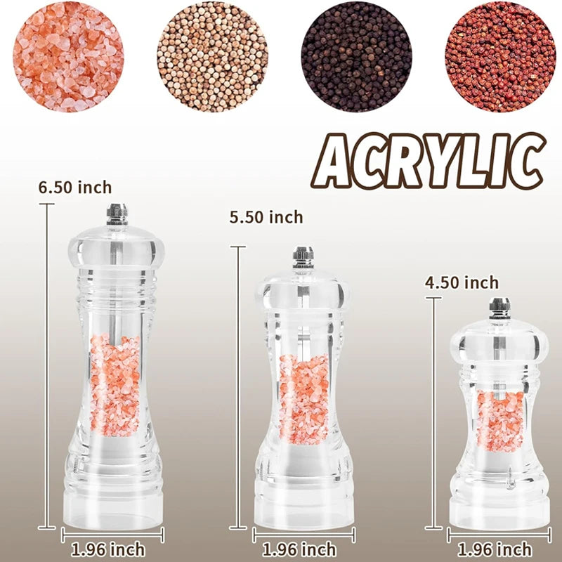 Pepper Grinder Acrylic Pepper Grinder Mill Salt and Pepper Shaker Salt Grinder Pepper Mill Adjustable Coarseness Kitchen Tool