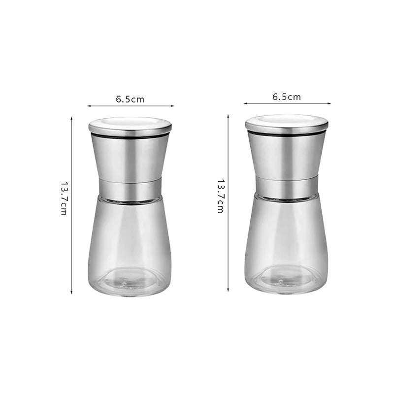 Salt and Pepper Grinder Set 2pcs Spice Mill with Adjustable Coarseness Refillable Glass Body with Ceramic Blades Manual Mills