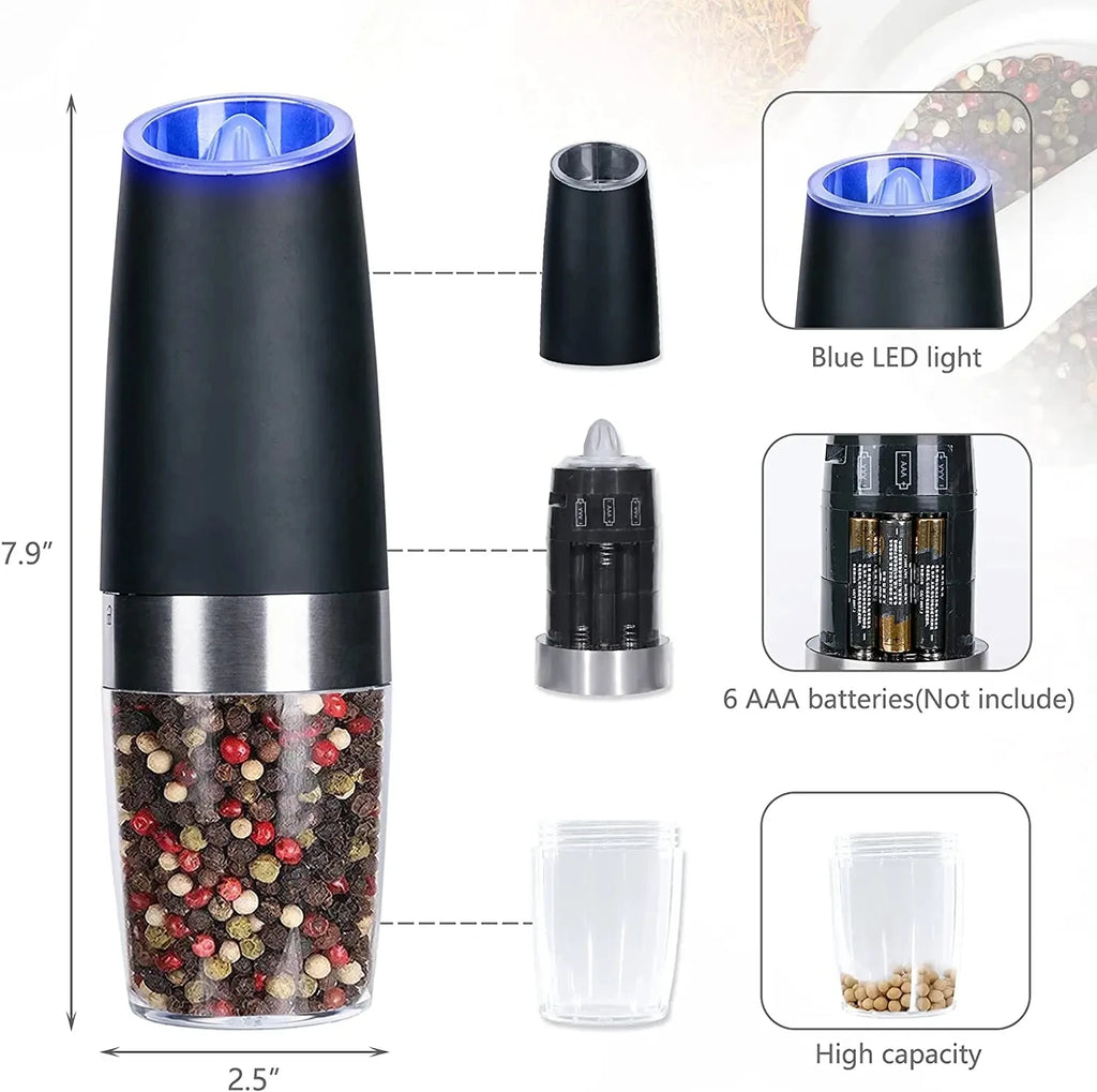 Electric Salt Pepper Mill Sets Stainless Steel Spice Pepper Grinder Kitchen Salt and Spice Adjustable Coarseness Pepper Grinder